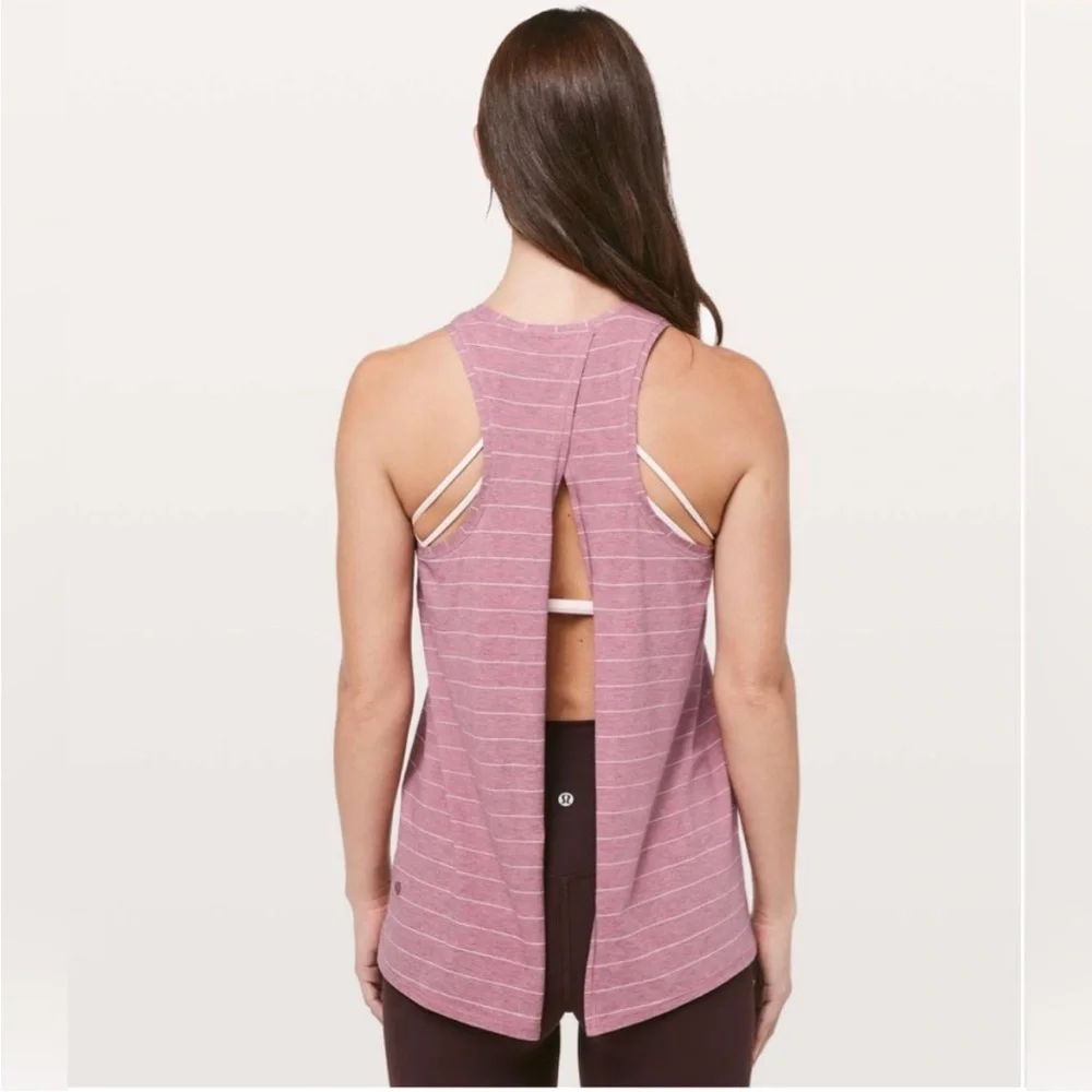 LULULEMON All Tied Up Athletic Tank Top Mauve Pink & White Stripe Size 2